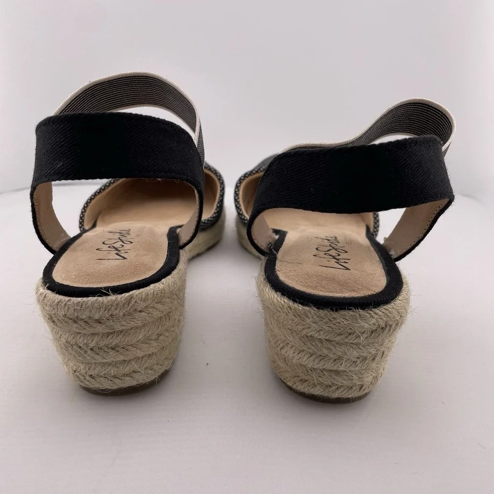 Lifestride Kimmie Espadrille Wedge Black Polkadot Shock‎ Absorption Women 9.5 M